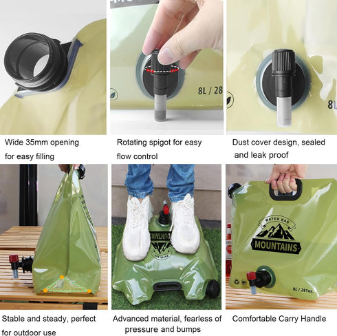AaiLucky 2pcs 2.1 Collapsible Water Container Bag, Portable Water Jug with Spigot, BPA-Free Leakproof Water Storage Bag