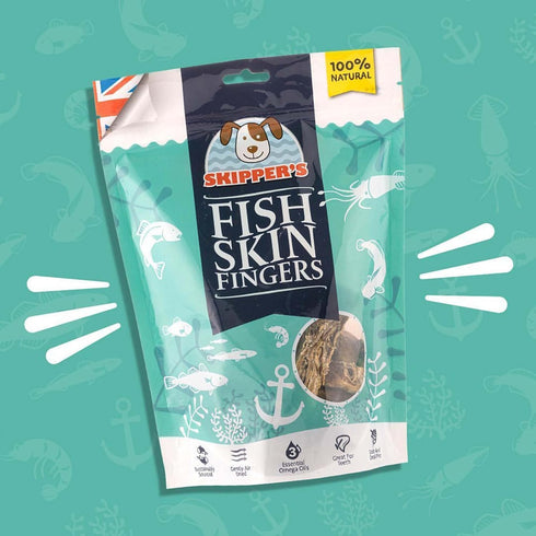 SKIPPER'S Cod Fish Skin Finger Dog Treats 9 Oz - All Natural & Healthy Fish Skin Sticks, Air Dried Chews for Dogs