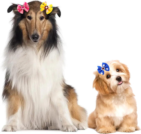 40PCS Christmas Dog Bows - Cute Puppy Small Bowknot Hair Bows with Rubber Bands - Pet Grooming Accessories for Party