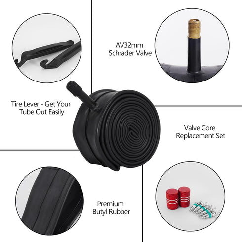 RUTU 27.5 Bike Tube 27.5x1.75/1.95/2.10/2.125, AV32mm Schrader Valve, 2 Pack for Mountain Trail Cruisers
