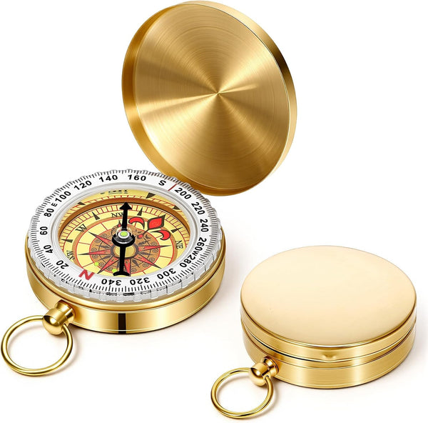 KFHENSOMR Brass Compass for Hiking Large Dial Pocket Compass with Keychain Loop Camping