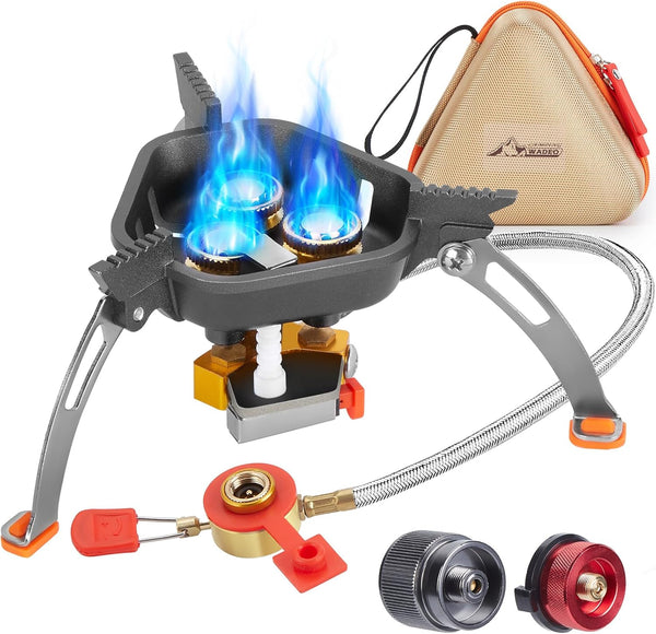 WADEO 7200W Windproof Camping Stove: Portable Gas Stove with Piezo Ignition, Carry Case for Outdoor Hiking