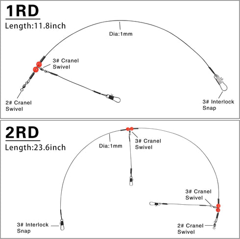Saltwater Fishing Wire Leader with Swivels Snaps Stainless Steel Fishing Rigs for Lures Bait Hooks