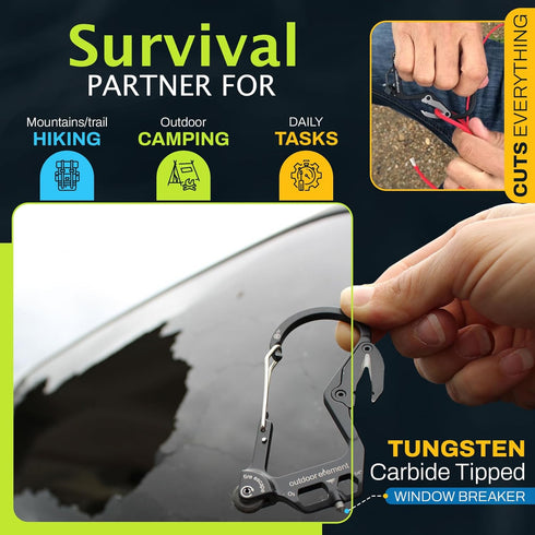 Fire Escape Emergency Tool, Multi Tool with Seatbelt Cutter, Window Breaker, Carabiner