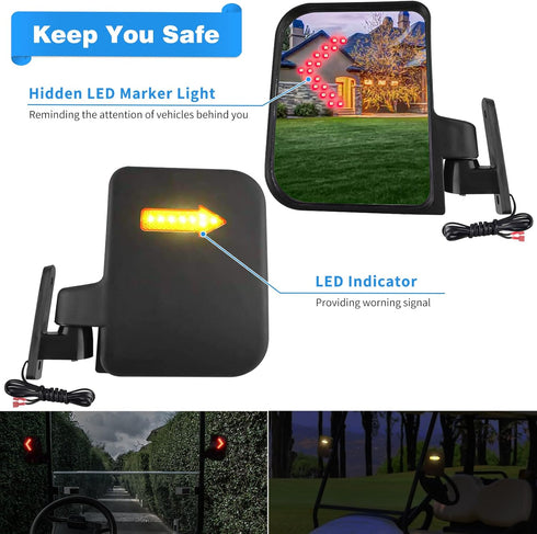 Golf Cart Mirror Universal - with Turn Signal Light, Rear View Mirrors for Club Car Ezgo Yamaha