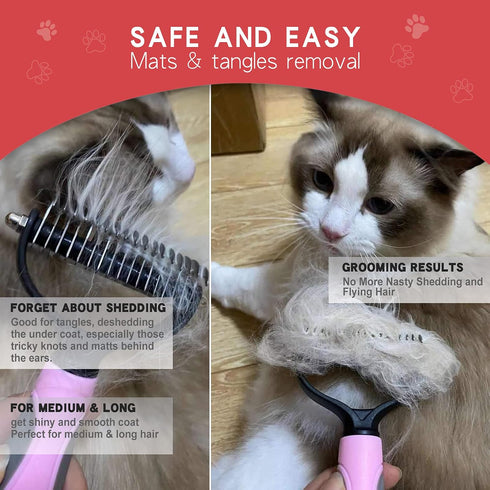 GOESWELL Dog Brush for Shedding - Double Sided Undercoat Rake for Dogs & Cats - Grooming Tool Kit with Nail Clippers