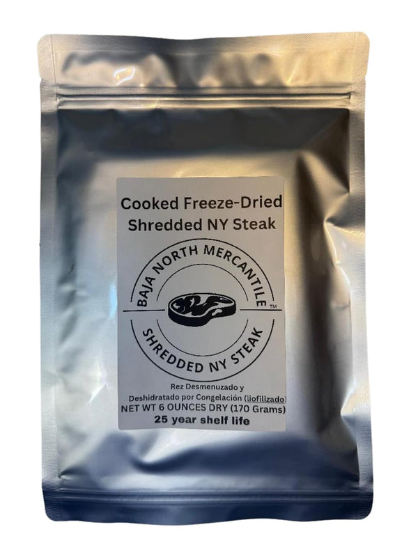 Freeze-Dried Cooked shredded/pulled NY Steak 25 Year Shelf Life. For Camping, Emergency