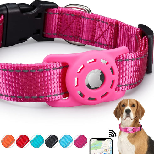 Reflective AirTag Dog Collar, Compatible with Apple AirTag, Nylon Collar with Silicone Holder for Small Medium Large