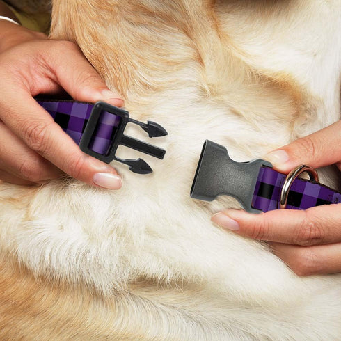 Buckle-Down Plastic Clip Collar - Buffalo Plaid Black/Purple - 1" Wide - Fits 15-26" Neck - Large