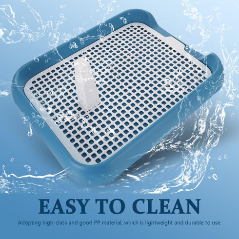 ULTECHNOVO Dog Potty Tray with Wall Post: Indoor Puppy Training Toilet Blue Plastic Mesh Grate, Pee Pad Holder for Male