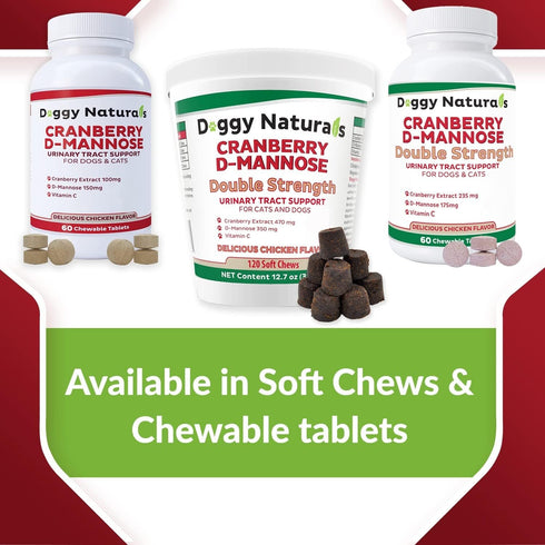 Cranberry D-Mannose for Dogs and Cats, 60 Count Tablets for Urinary Tract Infection Support and Kidney Health
