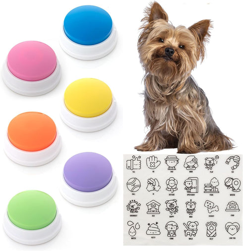 Talking Buttons for Dogs, Dog Training Push Buttons with 6 Speaking Buttons and 24 Command Stickers
