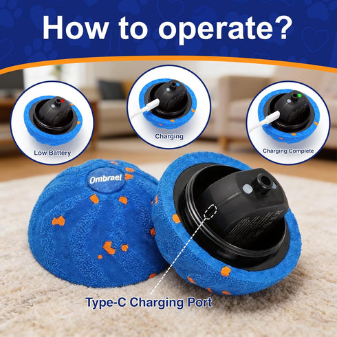 Ombrael Smart Interactive Dog Toys-Ball, Automatic Moving Bouncing Spinning, Washable Chew-Resistant to Keep Them Busy