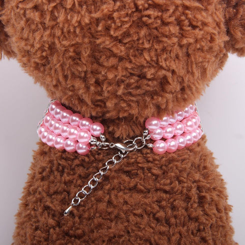 3 Rows Dog Cat Pearls Necklace Collar with Bling Accessories, Pet Puppy Jewelry for Female Dogs Cats Small Medium