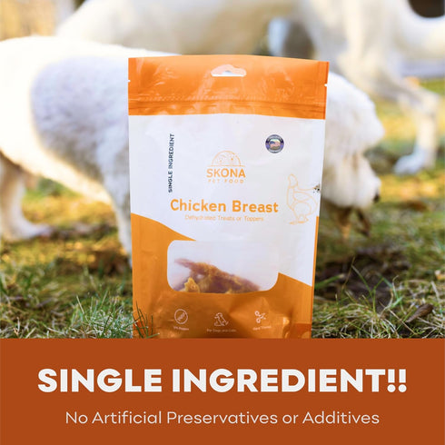 Skona Single-Ingredient Chicken Breast Jerky Treats - 4oz, Lean Protein, Hypoallergenic, USA Made