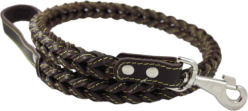 4-Thong Square Fully Braided Genuine Leather Dog Leash, 3.5 ft Length, 1" Wide, Brown for Large to X-Large Dogs