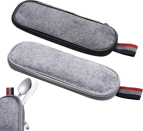 GIFZES Cutlery Storage Box, Travel Cutlery Pouch Felt Utensil Organizer Bag with Zipper for Fork Spoon Knife