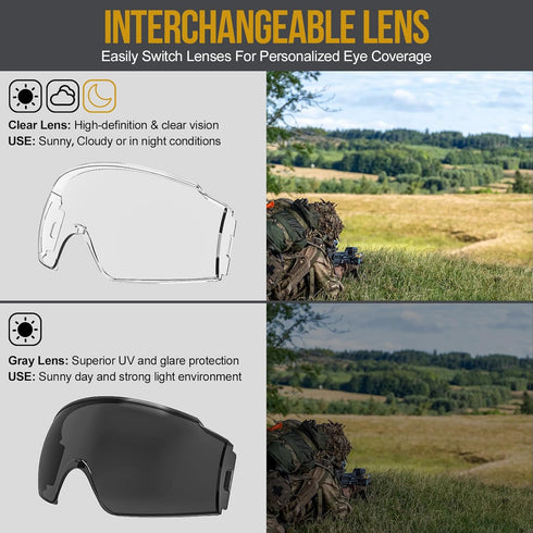 OneTigris Tactical Goggles, Over Glasses Anti Fog Tactical Eyeglasses, Safety OTG Protection with Interchangeable Lens
