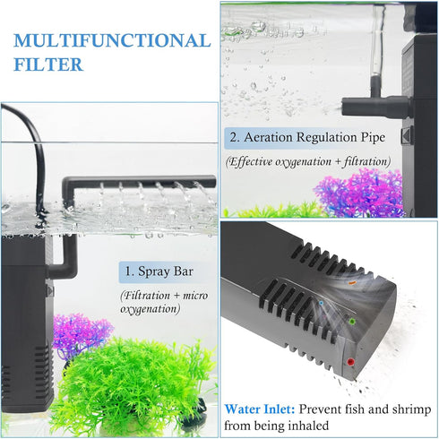 FEDOUR Submersible Internal Aquarium Filter with Water Pump for Fish Tank up to 35 Gallon (1-10 Gallon)