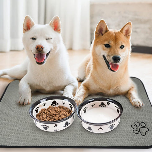 Sinland Microfiber Extra-Large Pet Food Mat - Dog Feeding Mat with Anti-Skid Backing (21Inch x 32Inch, Grey)
