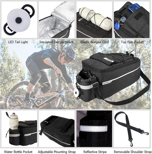 RAYMACE Bike Rear Rack Cooler Bag with Tail Light - Versatile Storage for Warm or Cold Items