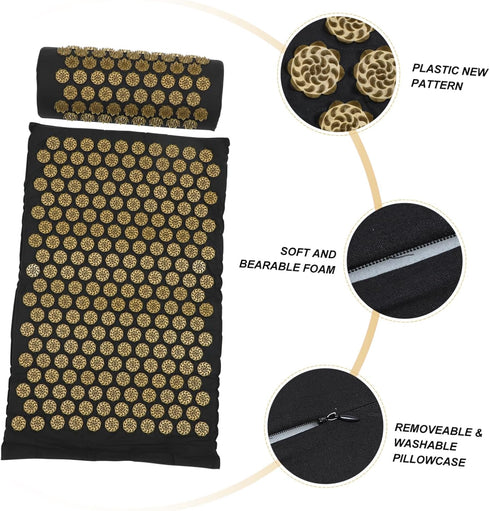 2pcs Set Yoga Massage Mat Comfortable Pillow Bag for Fatigue Relief Lightweight Portable Design for Stress Relief
