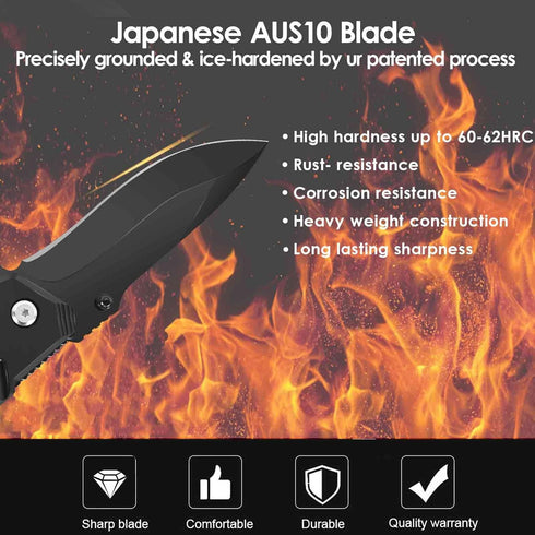 Pocket Knife, Folding Tactical Knives Blade 3.3in, Foldable Survival Small Knife with Clip, Button Lock & Glass Breaker, Everyday Carry EDC Knife for Hunting Camping Hiking by BRILLIRARE