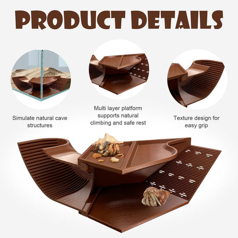 TYZEMKO 3-in-1 2.4", Hermit Crab Hideout with Climbing Tunnel, Habitat Burrow for Crabs Under Tank Decor, Natural