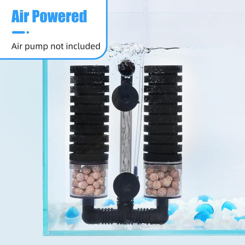 2 40Gal AQUANEAT Aquarium Air Powered Sponge Filter with Ceramic Media Balls, for Betta Fry Shrimp Fish Tank