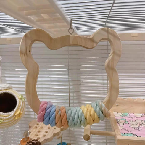 Gradient Large Wooden Bird Swing with Colorful Cotton Rope for Bird Cages Natural Hanging Toy for Medium-Large Birds