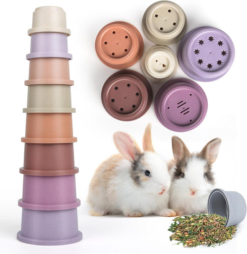 SKYWHALE 8PCS Stacking Cups for Rabbits, Stackable Bunny Toys, Natural Sugarcane Plastic