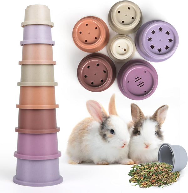 SKYWHALE 8PCS Stacking Cups for Rabbits, Stackable Bunny Toys, Natural Sugarcane Plastic