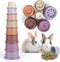 SKYWHALE 8PCS Stacking Cups for Rabbits, Stackable Bunny Toys, Natural Sugarcane Plastic