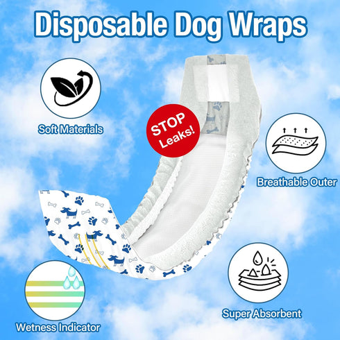 20pcs Pet Soft Male Dog Diapers - Disposable Male Dog Wraps Wetness Indicator, Puppy Diapers Male for Excitable