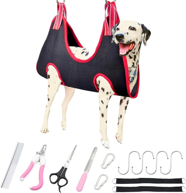 Pet Grooming Hammock - 13 PCS Grooming Kit for Cats & Dogs, Includes Nail Clippers, Scissors, and Steel Comb