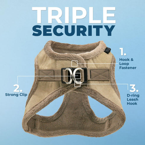 Voyager Step-In Plush Dog Harness, Soft Plush Vest for Small/Medium Dogs, Latte Suede, S