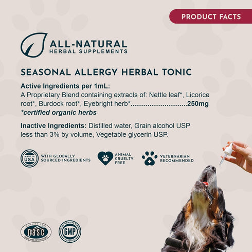 100% 1 oz Animal Essentials Seasonal Allergy Treatment for Dogs - Liquid Herbal Support for Dogs & Cats, Wellness
