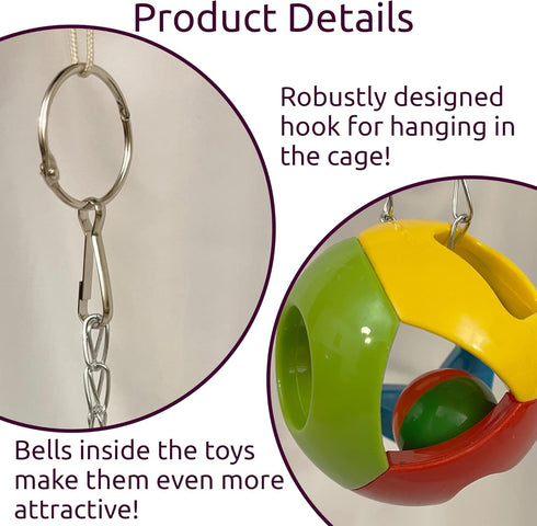 Parrot Ball Toy with Bell – Interactive Puzzle Bird Bell Toy, Cage Hanging Accessories for Medium to Large Birds, Set