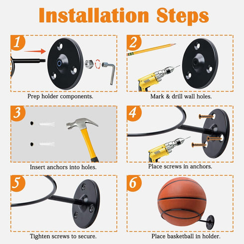 Lauvee 7 inch 1 Pack) Basketball Holder Wall Mount, Diameter Metal Ball Holder, Ball Storage for Basketball, Football