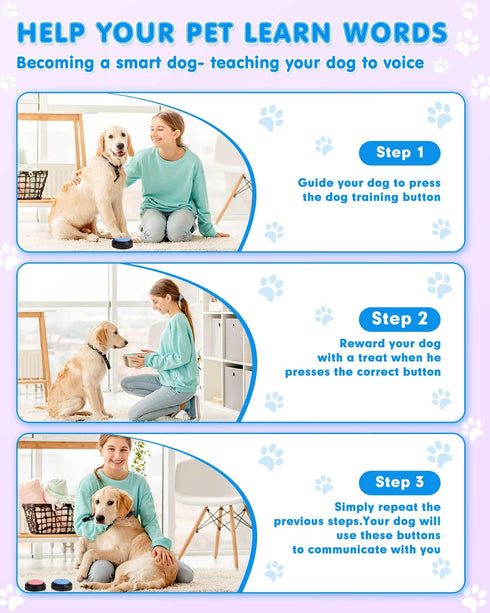 Dog Buttons for Communication, 4 Dog Talking Button Set, 30s Voice Recordable Pet Training Buzzer with Waterproof Mat