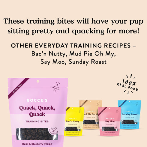 Bocce's Bakery Quack, Quack, Quack Training Treats for Dogs, 6 oz Wheat-Free Duck & Blueberry, All-Natural