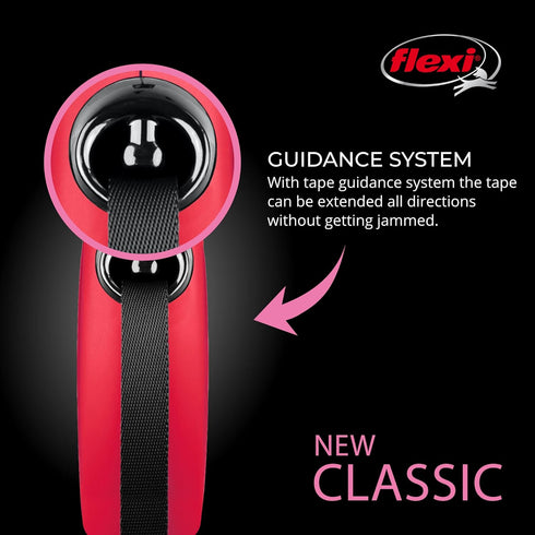 FLEXI New Classic Retractable Dog Leash (Tape), 10 ft, Extra Small, Red, Ergonomic, Durable, Tangle Free for Dogs