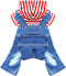Small Dog Hoodie Clothes Cute Stripe Shirts Denim Jumpsuit One-Piece Outfit for Small Medium Dogs Cats Boy Girl