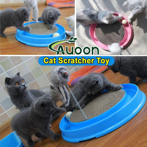3 1 AUOON Cat Scratcher Toy with Ball Track - in Interactive Cat Toy, Cat Scratch Pad with Cat Ball Toy and Plush Cat