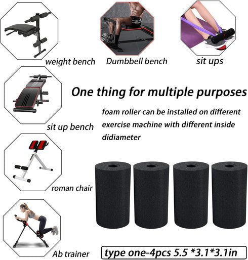 Foot Foam Pads Rollers Replacement Set for Home Weight Bench, Inversion Table Leg Tube, Sit Ups
