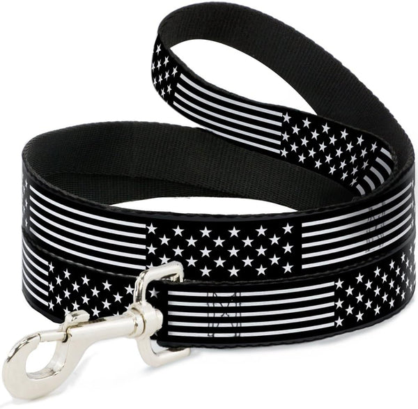 Americana Stars Stripes2 Dog Leash Black White 4 Feet Long 1.0 Inch Wide