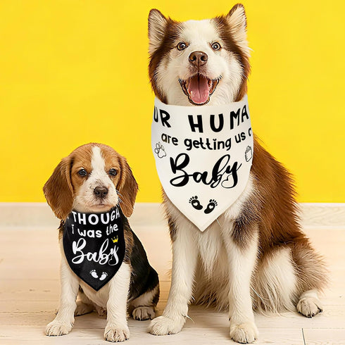 2 Pack Pregnancy Announcement Dog Bandanas, Gender Reveal Pet Scarf Cute Adjustable Reversible Triangle Bandana