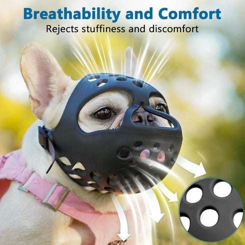 BARKLESS Short Snout Dog Muzzle, Soft Silicone Flat Faced Muzzle for French Bulldog, Shih Tzu, and Pug Grooming.