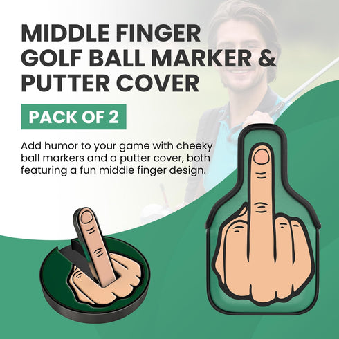 Green Middle Finger Golf Putter Head Covers & Ball Marker - Premium Protector with Magnetic Closure | Funny Golf Gifts