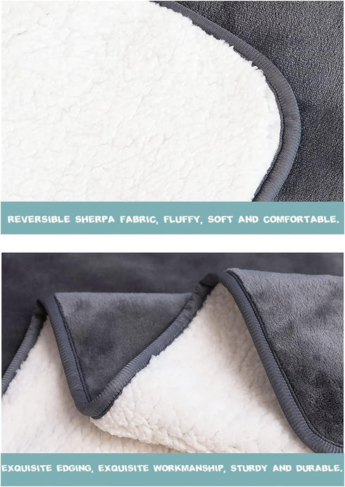 Waterproof Dog Blanket, Reversible 3-Layer Flannel and Sherpa Cover for Bed Couch Sofa, Grey (60"x80")